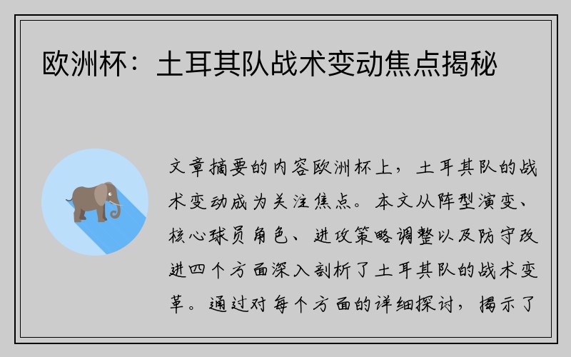 欧洲杯：土耳其队战术变动焦点揭秘