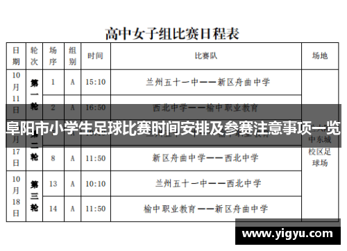 阜阳市小学生足球比赛时间安排及参赛注意事项一览